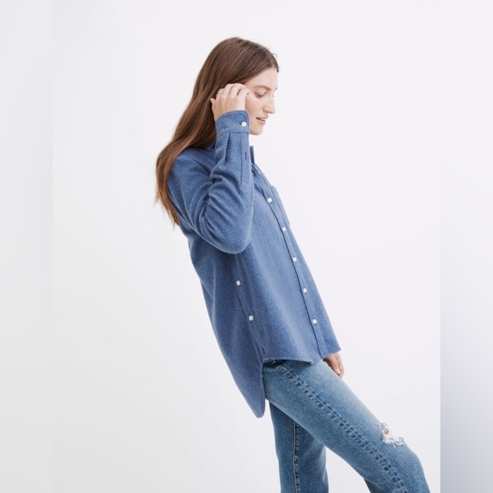 Madewell blue Flannel Side-Button Oversized Ex-Boyfriend Shirt S - Picture 2 of 11